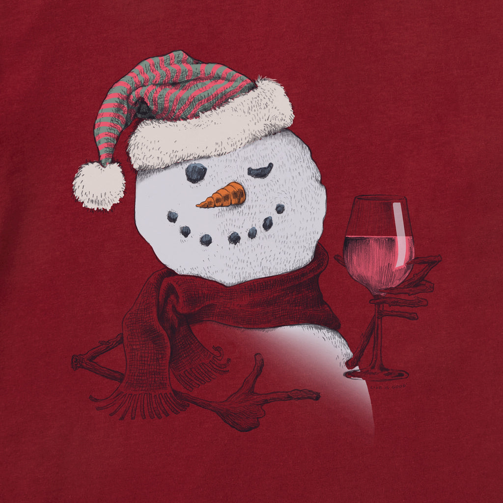 Women's Snowman w Red Wine Short Sleeve Crusher Tee