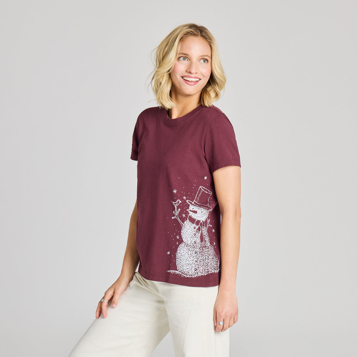 Women's Sparkle Snowman Cardinal Short Sleeve Crusher Tee product image 1