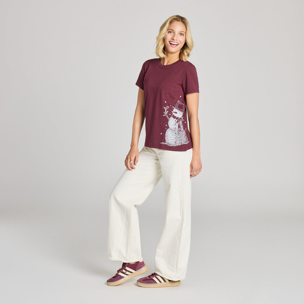 Women's Sparkle Snowman Cardinal Short Sleeve Crusher Tee product image 4