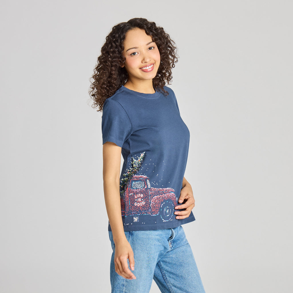 Women's Sparkle Christmas Tree Truck Short Sleeve Crusher product image 1