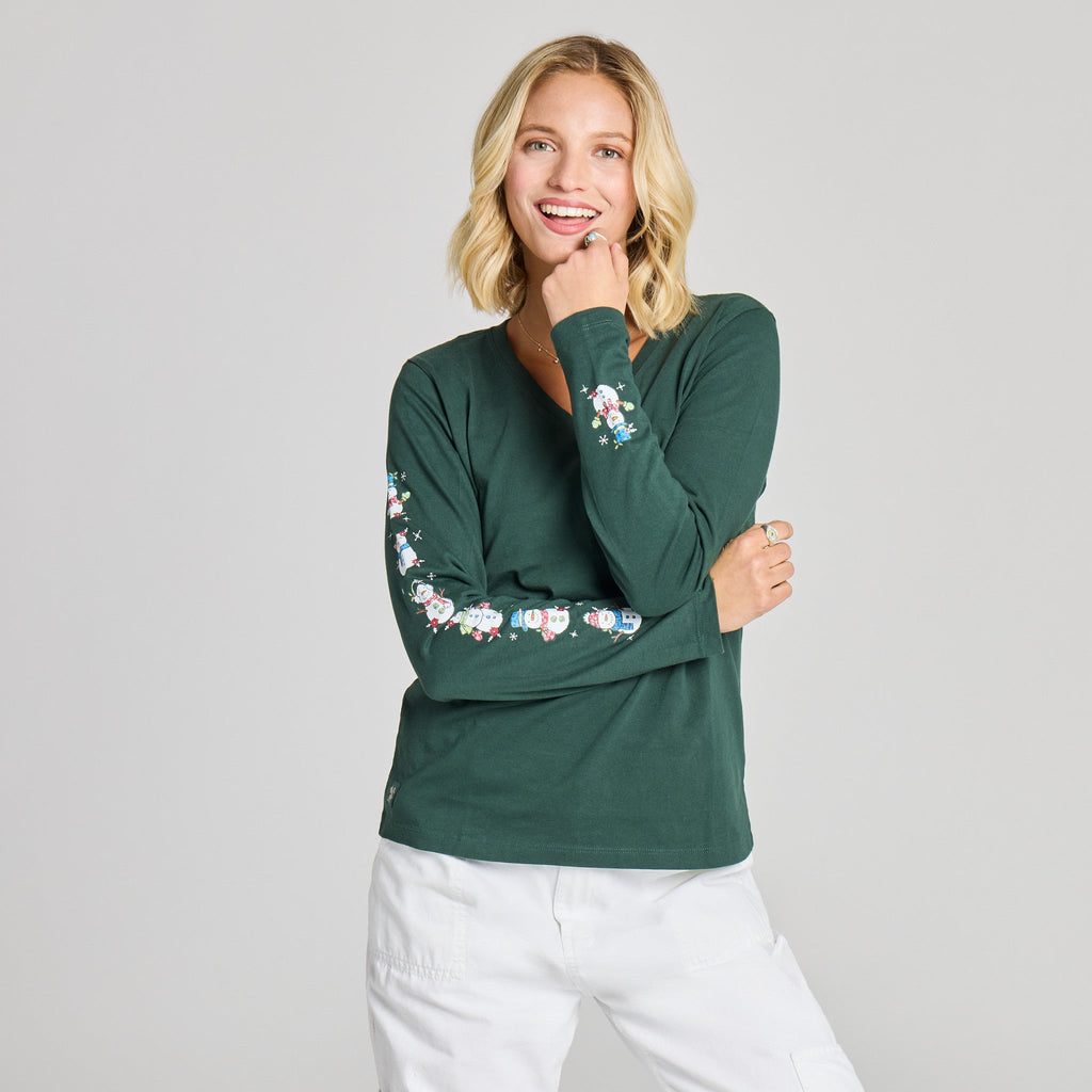 Women's Snowman Parade Long Sleeve Crusher Vee product image 1