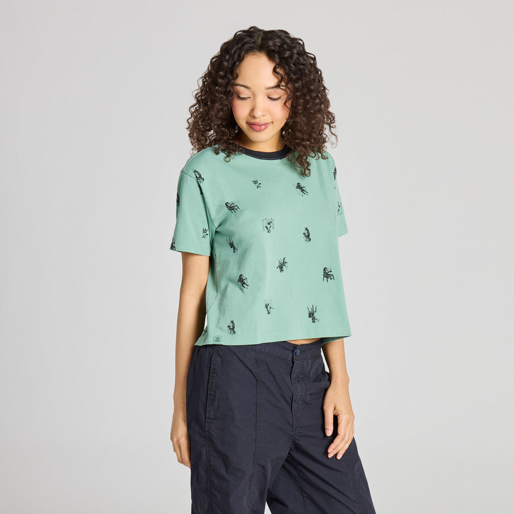 Women's Coffeeshop Dogs Pattern Short Sleeve Crusher Boxy Tee
