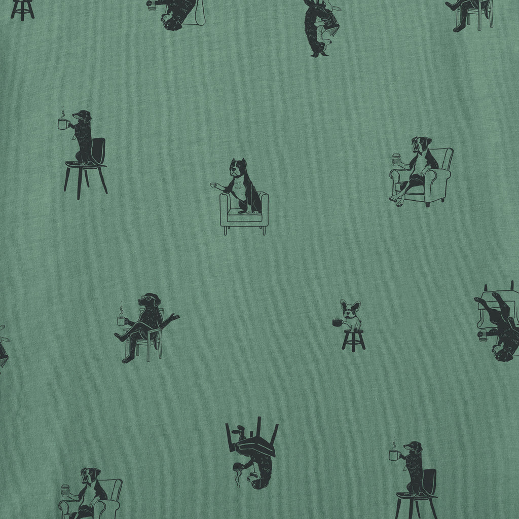 Women's Coffeeshop Dogs Pattern Short Sleeve Crusher Boxy Tee