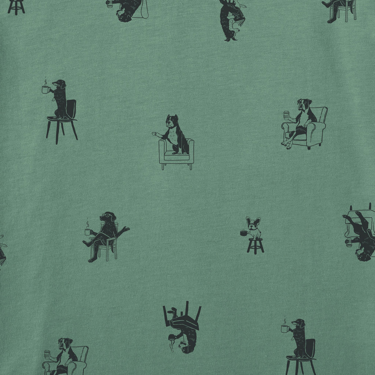 Women's Coffeeshop Dogs Pattern Short Sleeve Crusher Boxy Tee