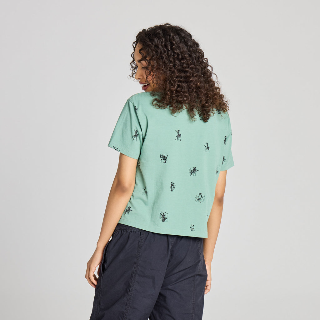 Women's Coffeeshop Dogs Pattern Short Sleeve Crusher Boxy Tee