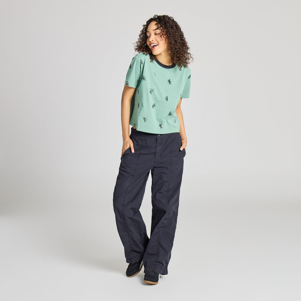 Women's Coffeeshop Dogs Pattern Short Sleeve Crusher Boxy Tee