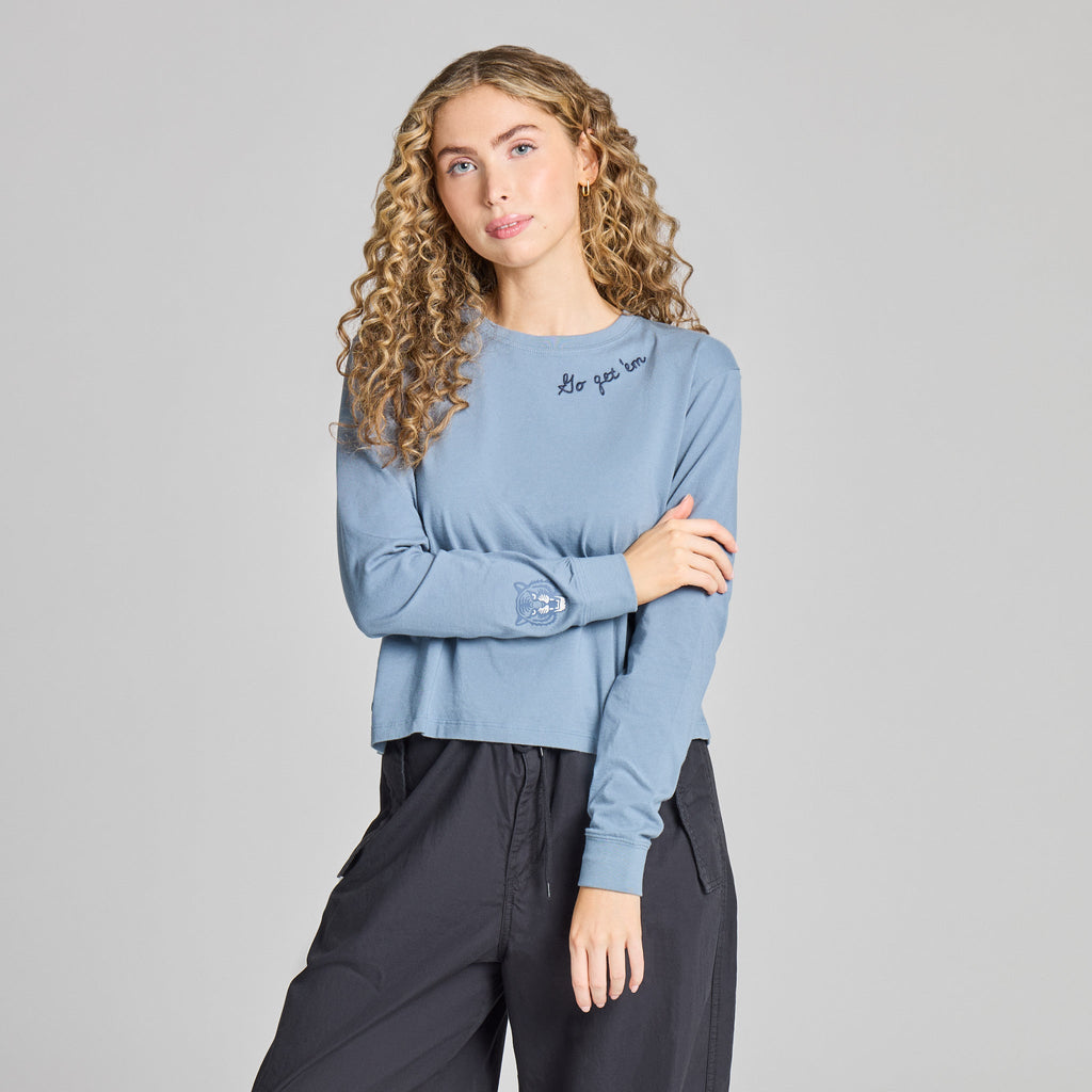 Women's Embroidered Wildcat Long Sleeve Crusher Boxy Tee product image 1