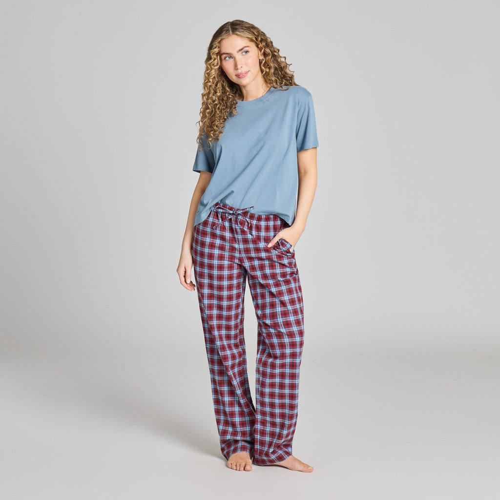 Women's Deep Burgundy Check Plaid Classic Sleep Pant