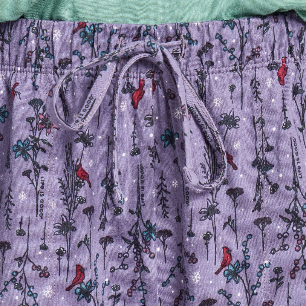 Women's Cardinal Winter Floral Pattern Snuggle Up Sleep Pant