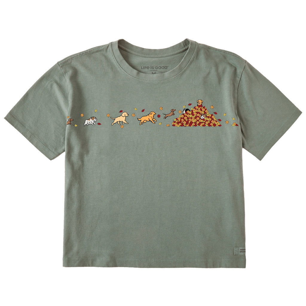 Women's Fall Leaf Pile Pups Short Sleeve Crusher Boxy Tee product image 1