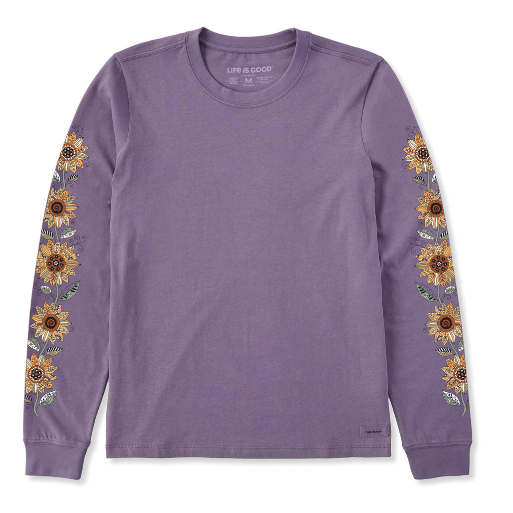 Women's Doodle Sunflowers Long Sleeve Crusher Tee product image 1