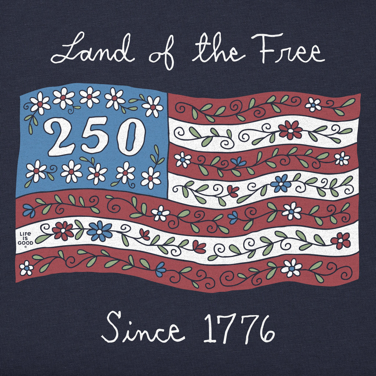 Women's Land of the Free Doodle Flag Good Vibes Crew