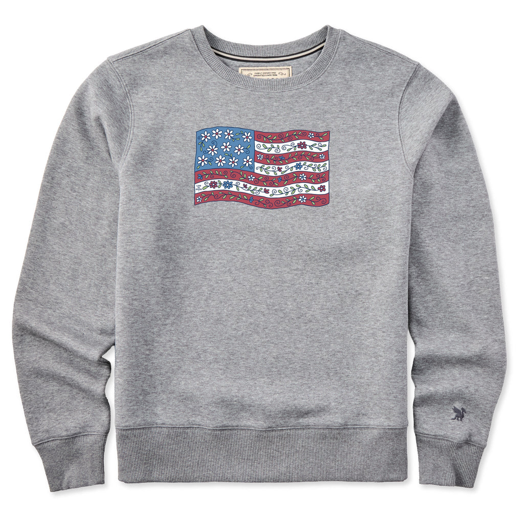Women's Patchwork Floral Flag Good Vibes Crew
