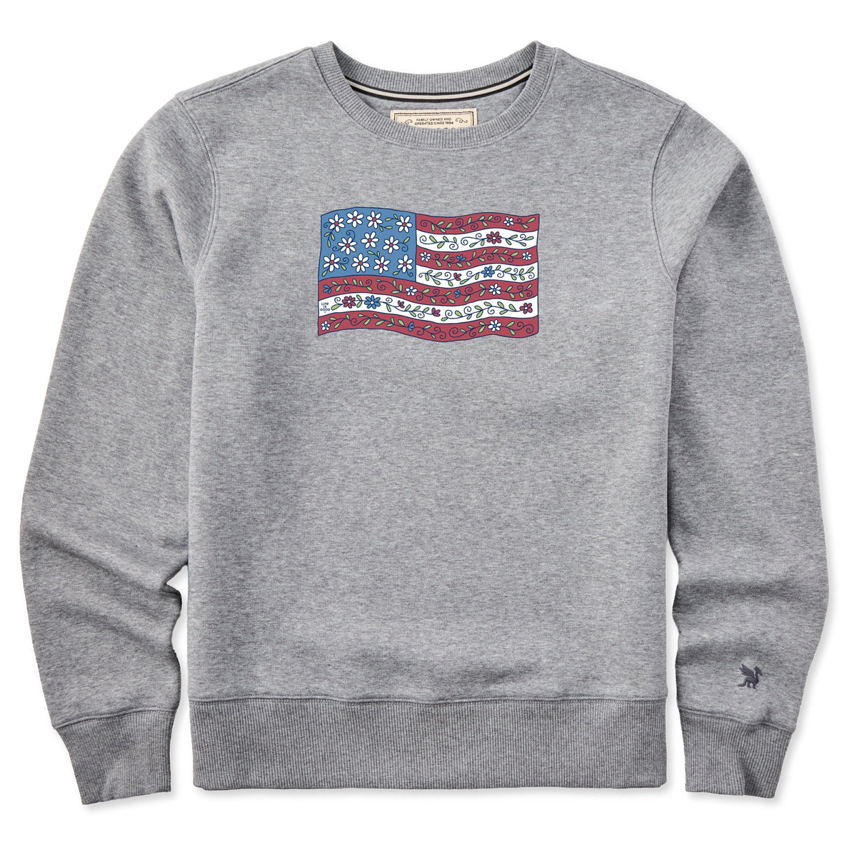 Women's Patchwork Floral Flag Good Vibes Crew