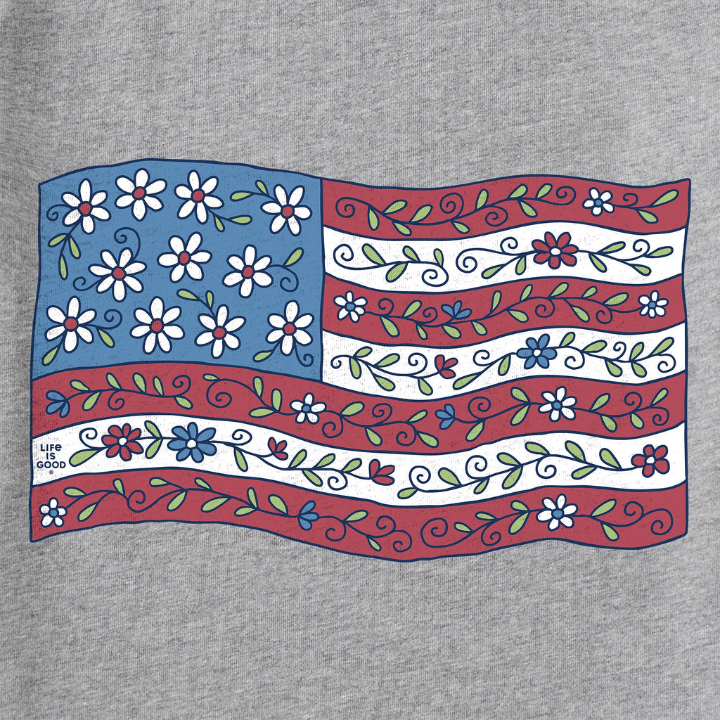 Women's Patchwork Floral Flag Good Vibes Crew