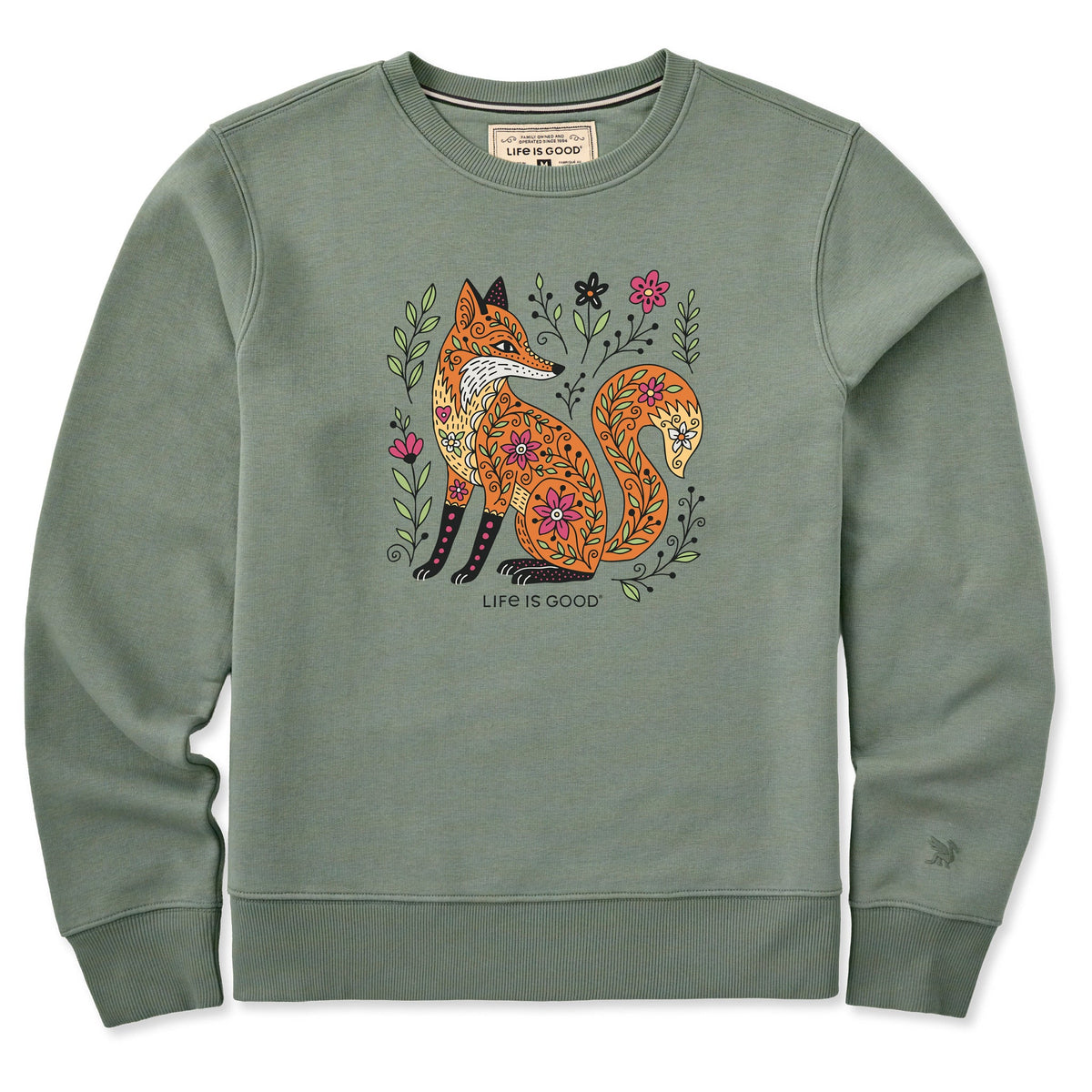Women's Patchwork Fox Good Vibes Crew