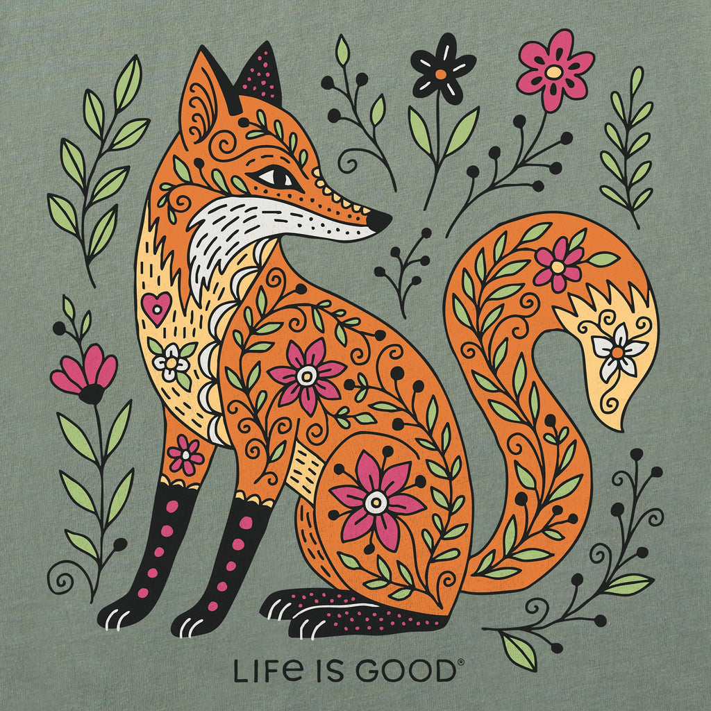 Women's Patchwork Fox Good Vibes Crew