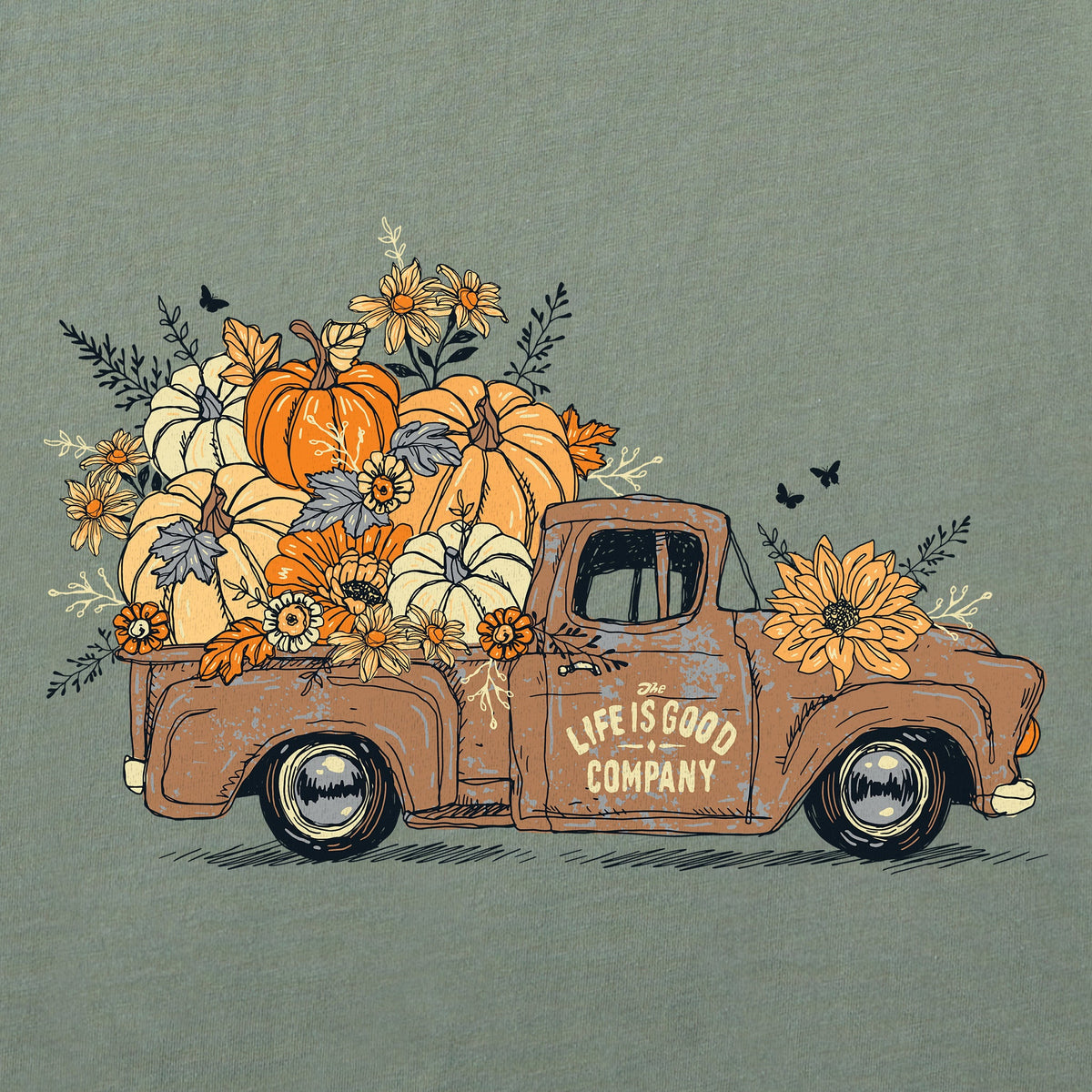 Women's Fall Flowers & Pumpkins Pickup Good Vibes Crew