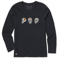 Women's Three Floral Skulls Long Sleeve Crusher Vee product image 1