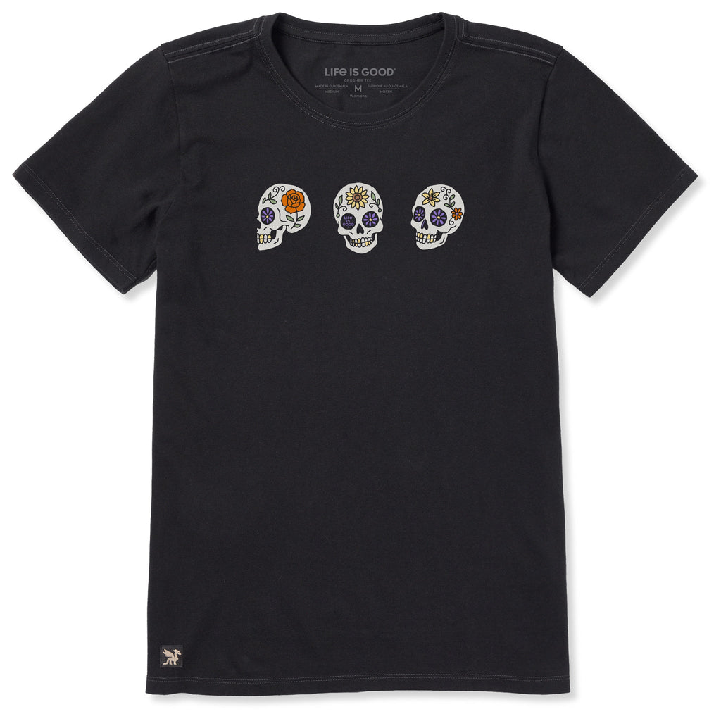 Women's Three Floral Skulls Short Sleeve Crusher Tee product image 1