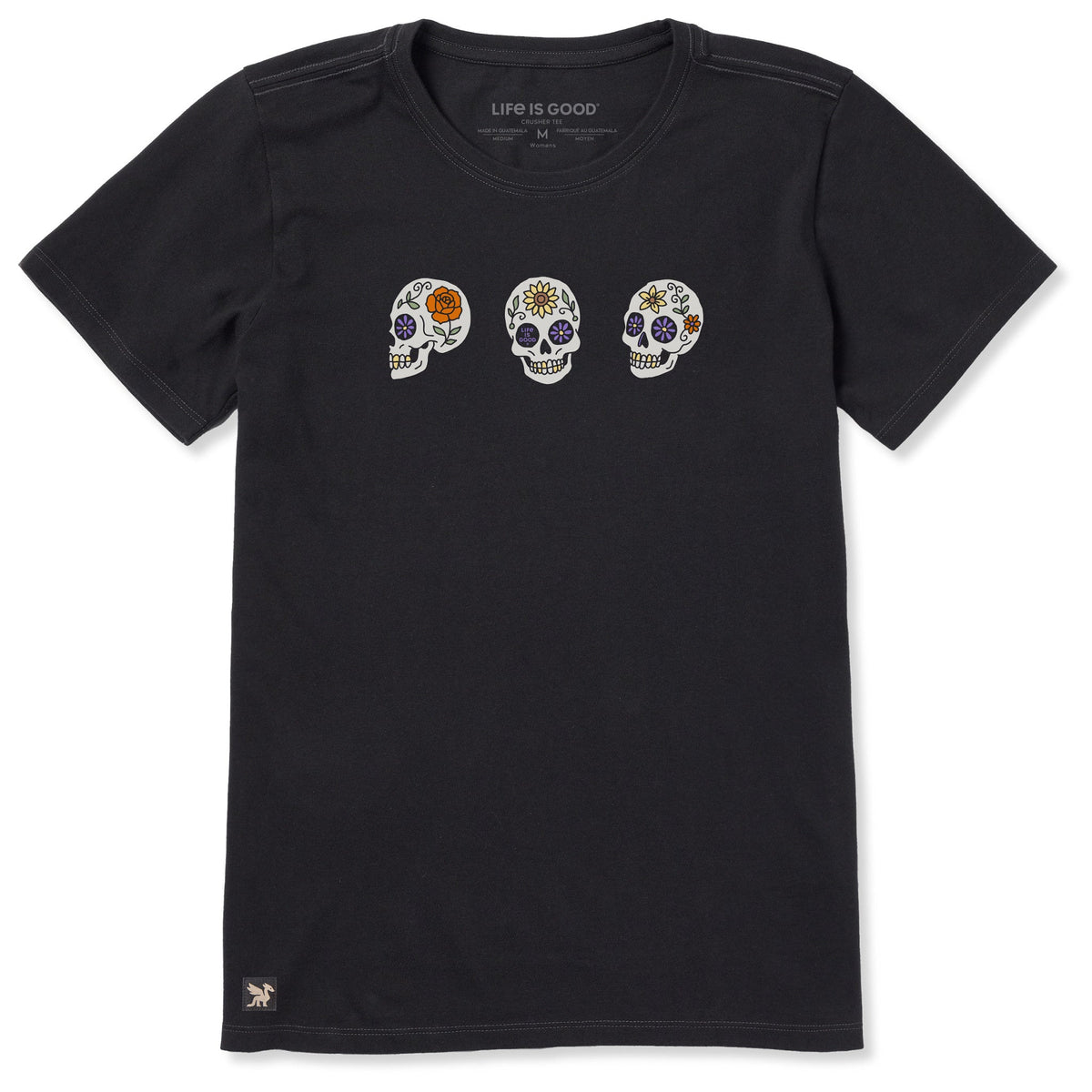 Women's Three Floral Skulls Short Sleeve Crusher Tee product image 1