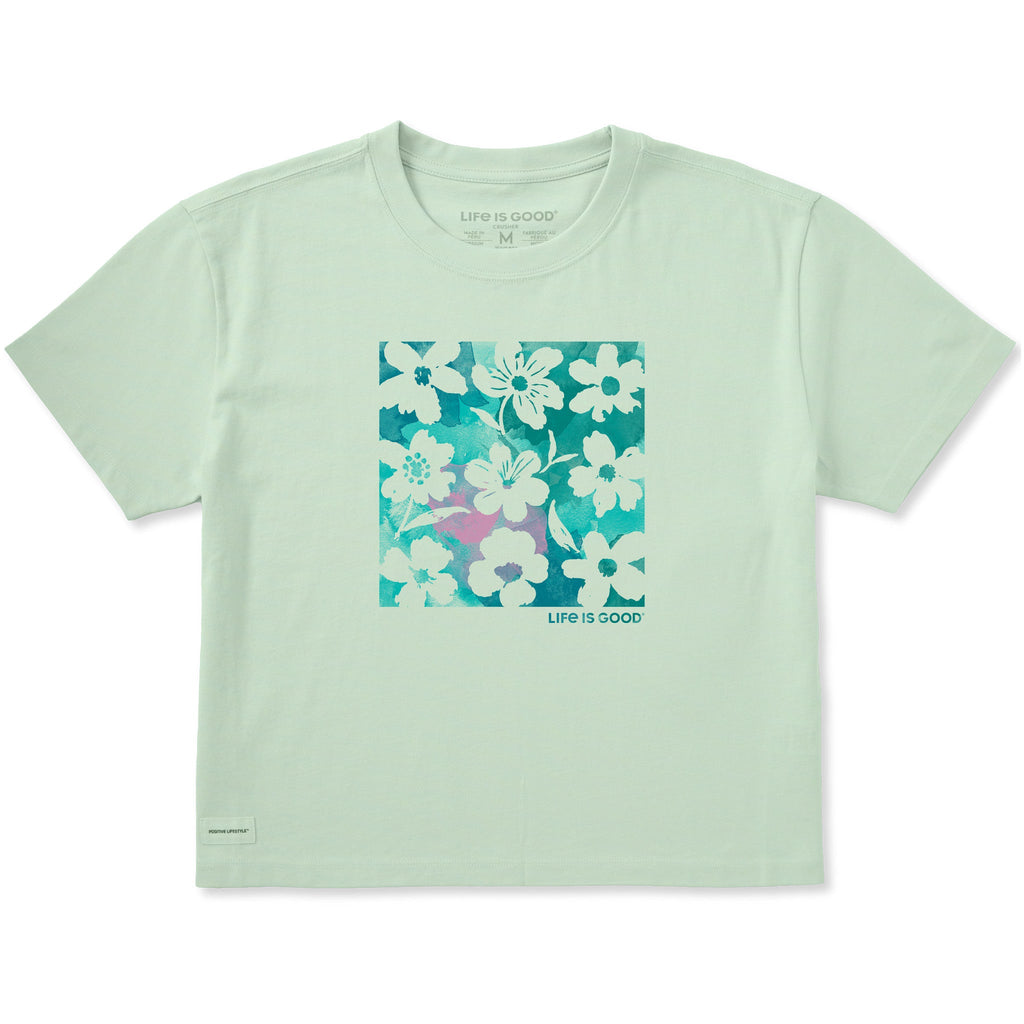 Women's Watercolor Floral Grid Short Sleeve Crusher Boxy Tee product image 1
