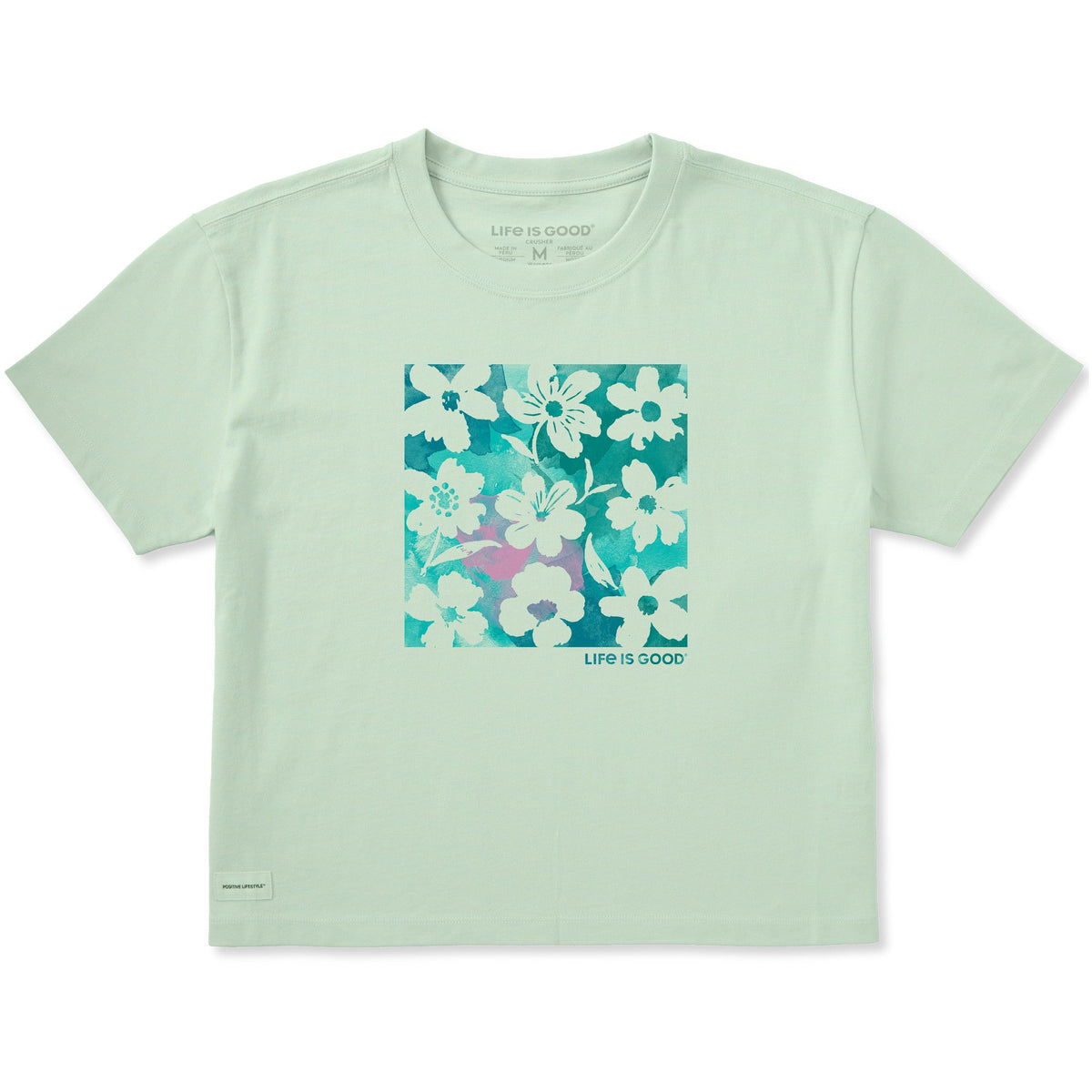 Women's Watercolor Floral Grid Short Sleeve Crusher Boxy Tee product image 1