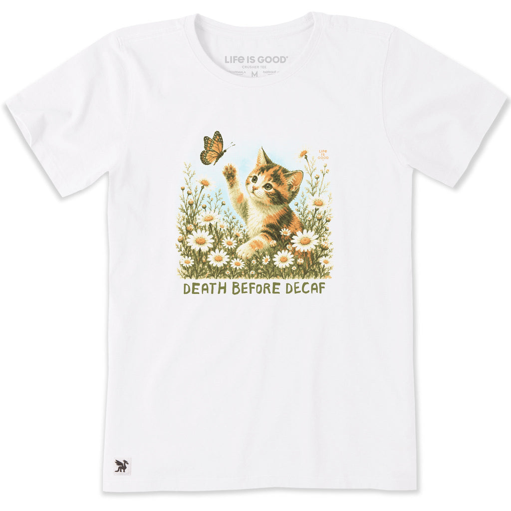 Women's Death Before Decaf Kitten Short Sleeve Crusher Tee product image 1