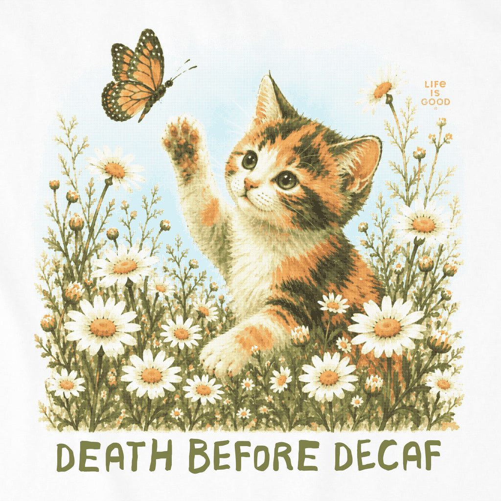 Women's Death Before Decaf Kitten Short Sleeve Crusher Tee product image 2